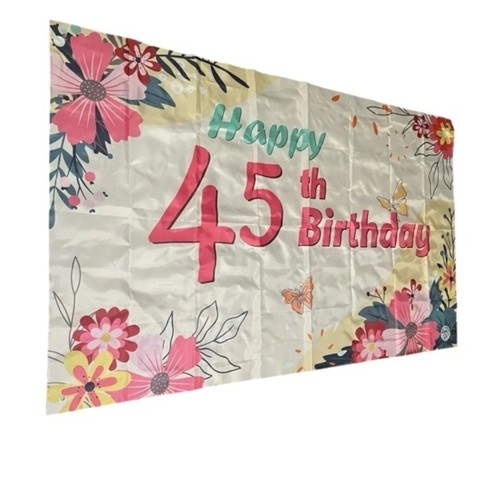 New! Pink Floral 45th Birthday Backdrop Banner (72x42